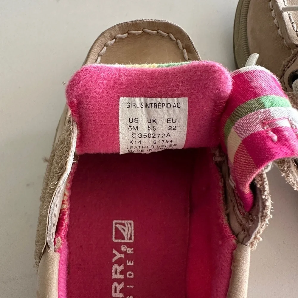 Sperry Kids' Tan Moccasins with Pink Lining